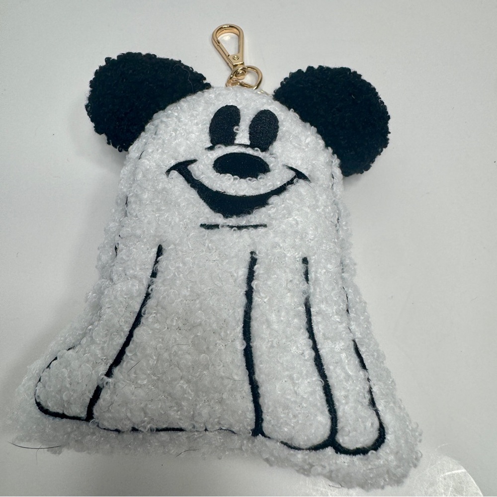 handmade Mickey Mouse ghost keychain or bag charm. plush, white, ghost-shaped